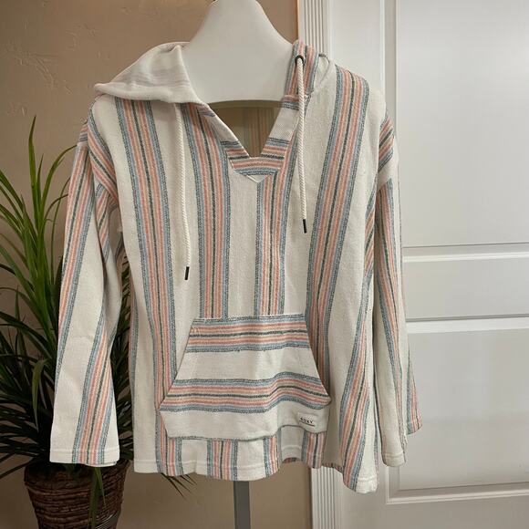 Roxy Terry Cloth Hoodie Womens Medium Kanagroo Pocket Baja Pullover Beach - Picture 1 of 8